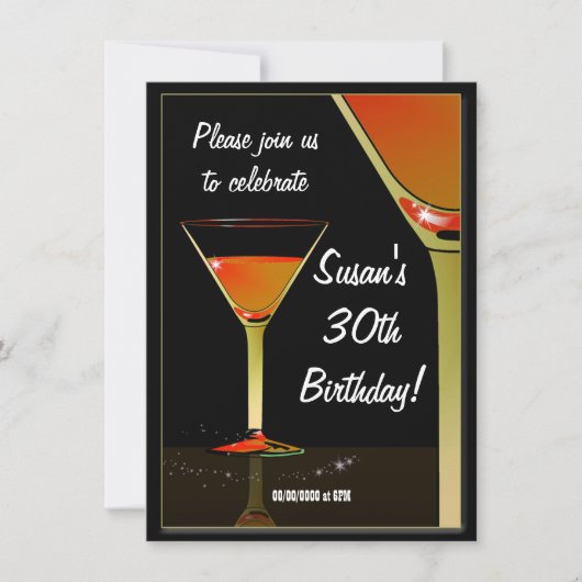 Invitation Cocktail Martini fête d'anniversaire (Devant)
