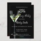 Invitation Cocktail Martini sur fond noir (Devant / Derrière)