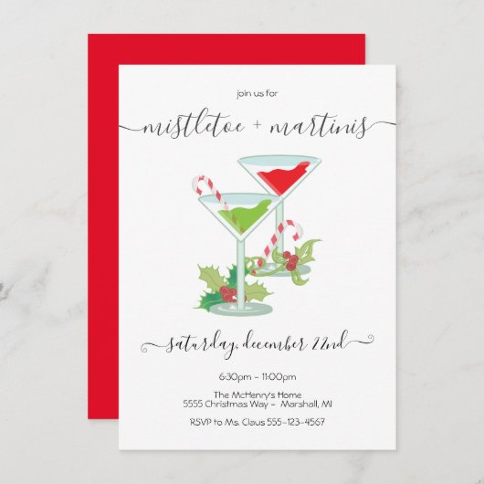 Invitation Cocktail Mistletoe and Martinis Holiday (Devant / Derrière)