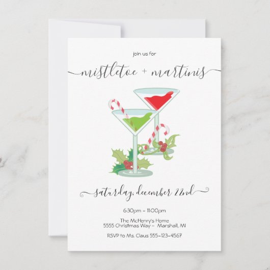 Invitation Cocktail Mistletoe and Martinis Holiday (Devant)