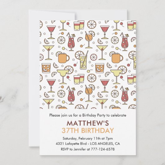 Invitation Cocktail moderne Champagne 37e anniversaire (Devant)