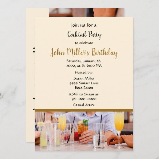 Invitation Cocktail moderne fête d'anniversaire (Devant / Derrière)