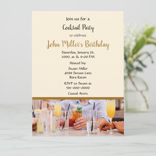 Invitation Cocktail moderne fête d'anniversaire (Debout devant)