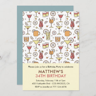 Invitation Cocktail Motif Retro Champagne 34e anniversaire