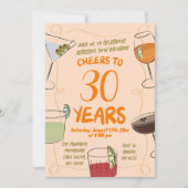 Invitation Cocktail orange illustré à la main Anniversaire (Devant)