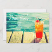 Invitation Cocktail Orange Retro Pool Party (Devant)