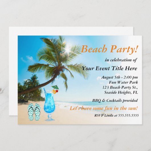 Invitation Cocktail Palm Tree Beach Party (Devant / Derrière)