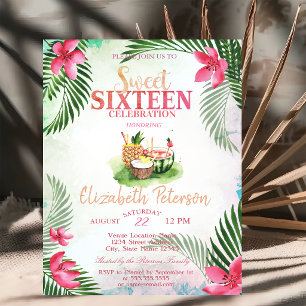 Invitation Cocktail Palmier Fleur TropicaleFête Douce d'Été p