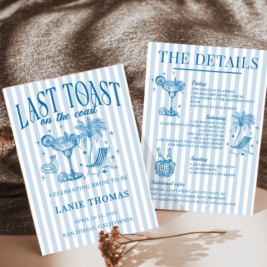 Invitation Cocktail Party Bleu de Bachelorette Côtière