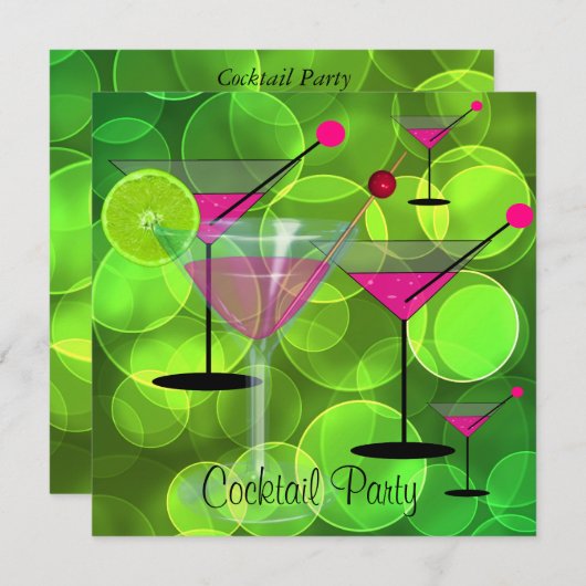 Invitation Cocktail Party Bubbles Vert rose (Devant / Derrière)