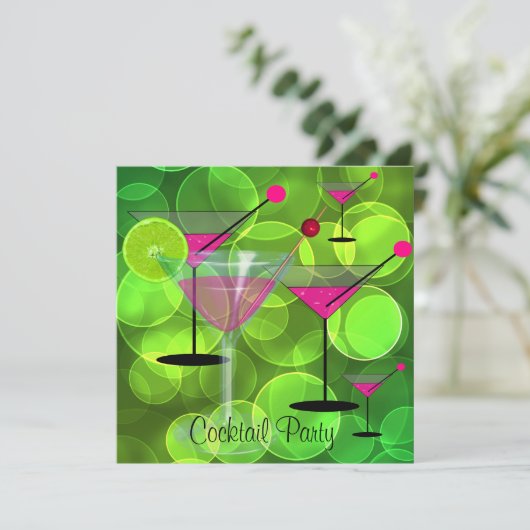 Invitation Cocktail Party Bubbles Vert rose (Debout devant)