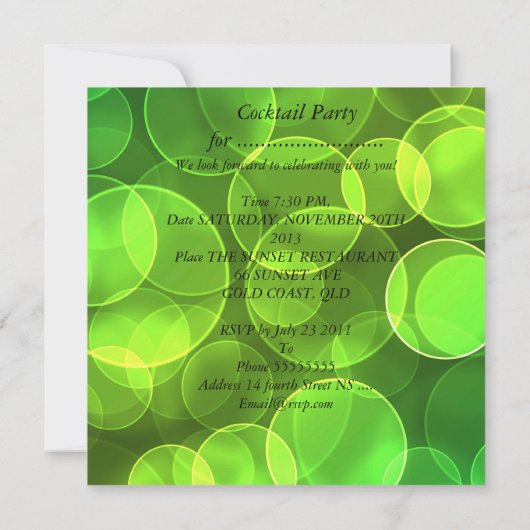Invitation Cocktail Party Bubbles Vert rose (Dos)