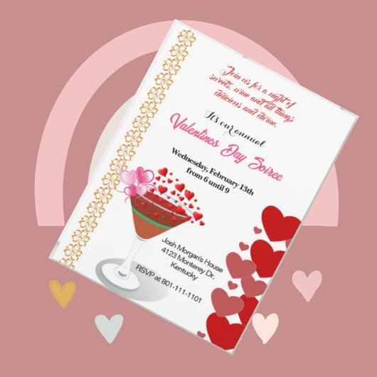 Invitation Cocktail Party Love Valentine Sweeping Hearts mign