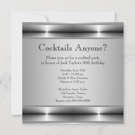 Invitation Cocktail Party Mans 30th Birthday Party (Dos)
