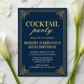 Invitation Cocktail Party Navy Gold 80th Birthday