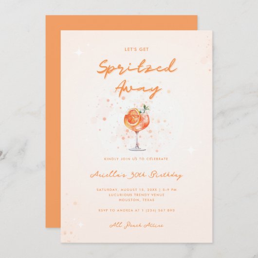 Invitation Cocktail Peachy Spritzed Away 30th Birthday Party (Devant / Derrière)
