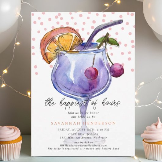 Invitation  Cocktail Pink Confetti Happy Hour Bridal Shower 