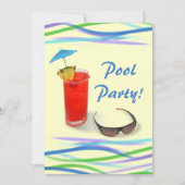 Invitation Cocktail Piscine Fun/Blue+Yellow (Devant)