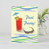 Invitation Cocktail Piscine Fun/Blue+Yellow (Debout devant)