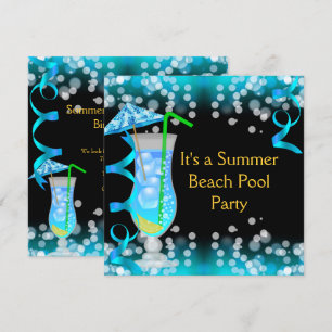 Invitation Cocktail Plage Piscine Fête Bleu Estival