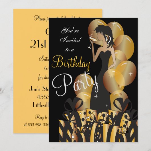 Invitation Cocktail pour une fête d'anniversaire ou une soiré (Devant / Derrière)