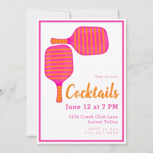 Invitation Cocktail Preppy Pickleball Party Pink Orange (Devant)