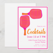 Invitation Cocktail Preppy Pickleball Party Pink Orange (Devant / Derrière)