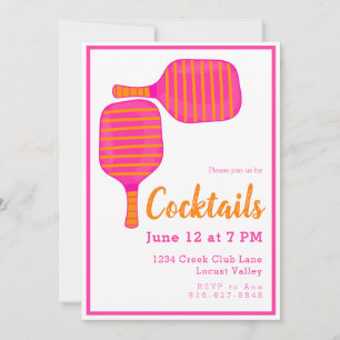 Invitation Cocktail Preppy Pickleball Party Pink Orange