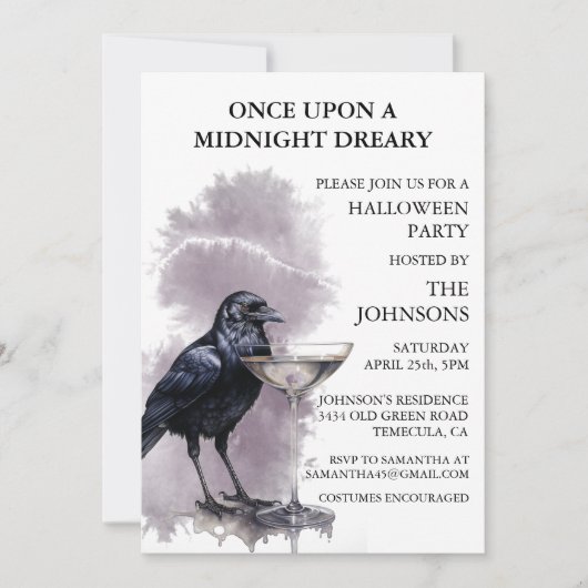 Invitation Cocktail Raven Crow Halloween Party (Devant)