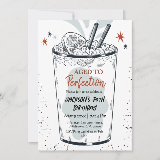 Invitation Cocktail retro boisson à thème simple 70e annivers (Devant)