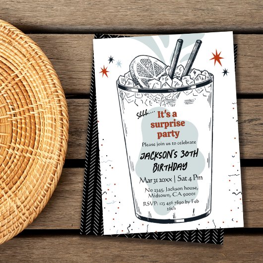 Invitation Cocktail retro boisson thème 30ème anniversaire su