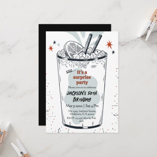 Invitation Cocktail retro boisson thème 50ème anniversaire su (Devant/Arrière en situation)