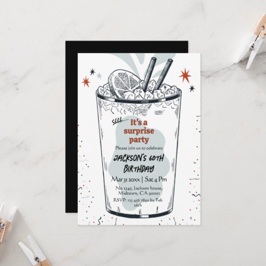 Invitation Cocktail retro boisson thème 60ème anniversaire su (Devant/Arrière en situation)