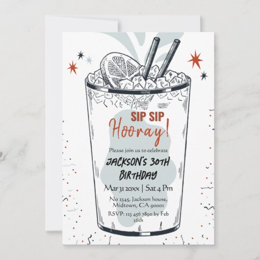 Invitation Cocktail retro boisson thème élégant 30e anniversa (Devant)