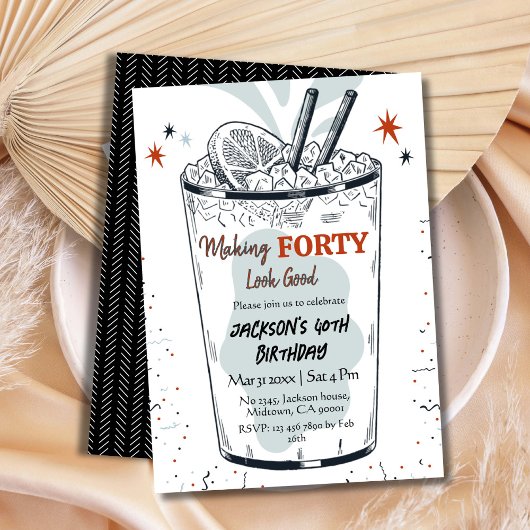 Invitation Cocktail retro boisson thème élégant 40e anniversa
