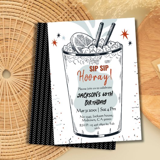 Invitation Cocktail retro boisson thème élégant 60e anniversa