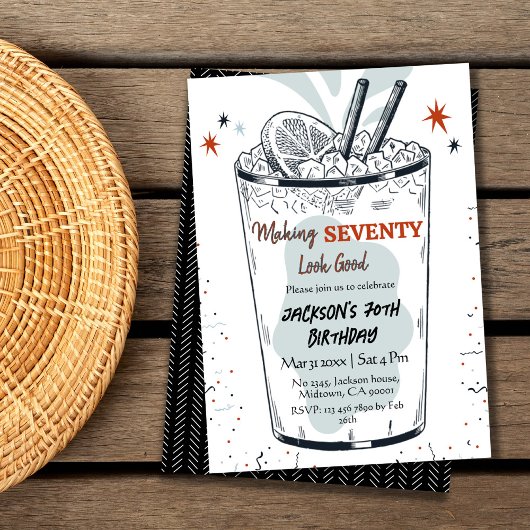 Invitation Cocktail retro boisson thème élégant 70e anniversa