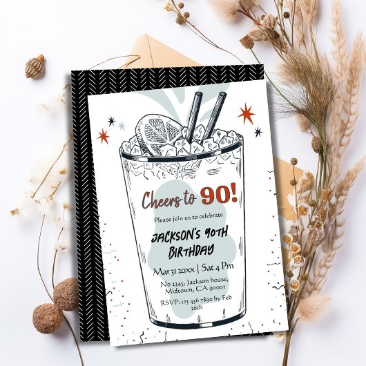 Invitation Cocktail retro boisson thème élégant 90e anniversa