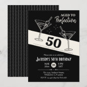 Invitation Cocktail rétro martini noir & blanc 50e anniversai (Devant / Derrière)