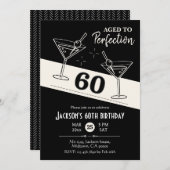 Invitation Cocktail rétro martini noir & blanc 60e anniversai (Devant / Derrière)