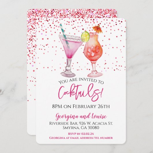 Invitation Cocktail rose Boissons (Devant / Derrière)
