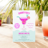 Cocktail rose illustration plage d'été Sweet 16