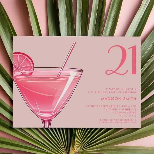 Invitation Cocktail rose moderne 21e anniversaire