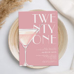 Invitation Cocktail rose moderne 21e anniversaire<br><div class="desc">Invitation moderne 21ème anniversaire avec élégante typographie chic et design minimaliste en couleur rose</div>
