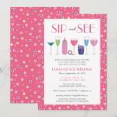 Invitation Cocktail rose Nouvelle Bébée Sip et voir l'invitat (Devant / Derrière)