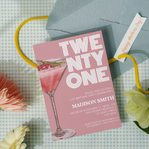 Invitation Cocktail rose Thème 21ème anniversaire de fête pou
