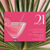 Invitation Cocktail rose vif moderne 21e anniversaire