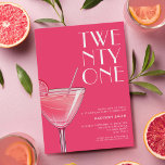 Invitation Cocktail rose vif moderne 21e anniversaire<br><div class="desc">Invitation moderne 21ème anniversaire avec élégante typographie chic et design minimaliste dans couleur rose vif</div>