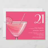 Invitation Cocktail rose vif moderne 21e anniversaire (Devant)
