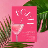Invitation Cocktail rose vif moderne 40e anniversaire